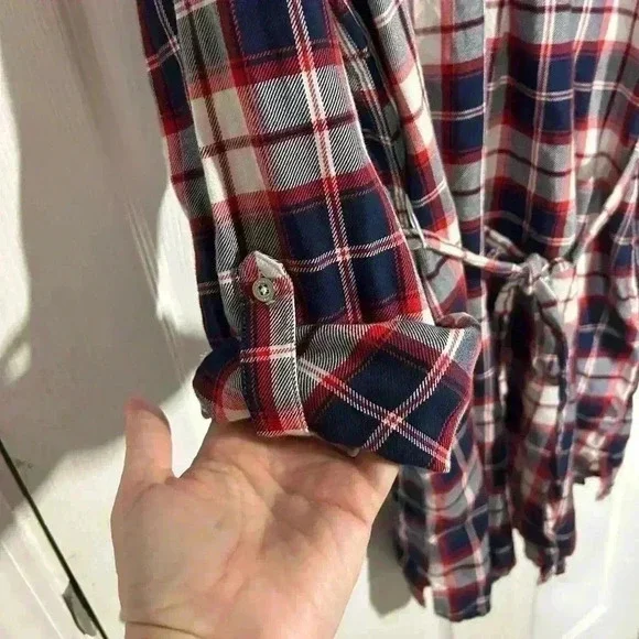 Tommy Hilfiger Denim plaid/flannel like dress Size Medium Blue/Red/White. Belted - Picture 5 of 13